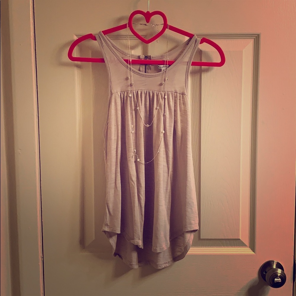 Beige cinched racerback stylish tank back zipper